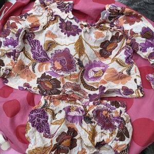 Old Navy Purple, Orange & Brown Floral Baby Two-Piece Set